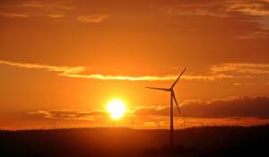 Wind Turbine as Sun Sets Stock Image